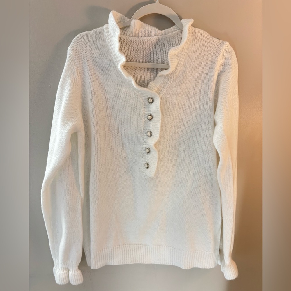 Elegant White Sweater with Button Detail
